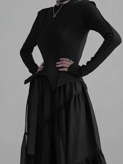 Piping Slim Jersey Blouse