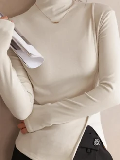 Piping Slit Jersey Slim T-Shirt
