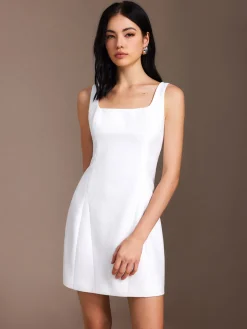 Piping Zipper Solid Short Dress