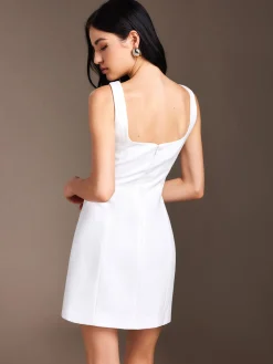 Piping Zipper Solid Short Dress