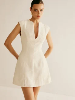 Piping Zipper Tweed Short Dress