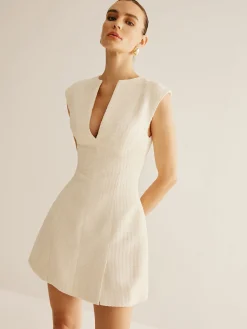 Piping Zipper Tweed Short Dress