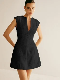 Piping Zipper Tweed Short Dress