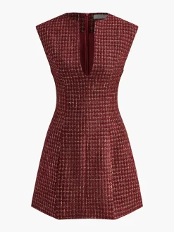Piping Zipper Tweed Short Dress
