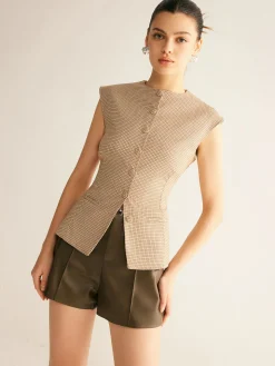 Plaid Button Down Slim Vest