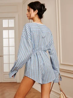 Plaid Button Pleated Jumpsuit