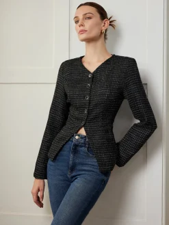 Plaid Button Split Slim Blazer