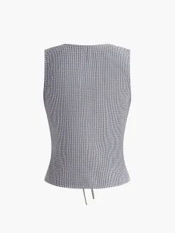 Plaid Knotted V-Neck Tank Top