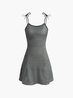 Plaid Piping Adjustable straps Cami Dress