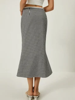 Plaid Print Mermaid Midi Skirt
