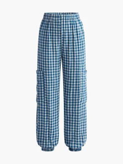 Plaid Ruffle Elastic Waist Pants Set