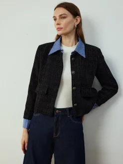 Plaid-Collar Short Jacket