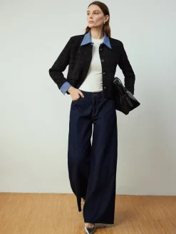 Plaid-Collar Short Jacket