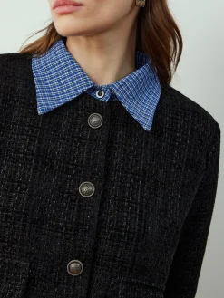 Plaid-Collar Short Jacket