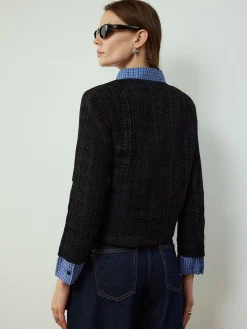 Plaid-Collar Short Jacket