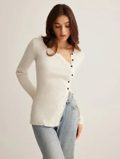 Plain Asymmetrical Breasted Sweater