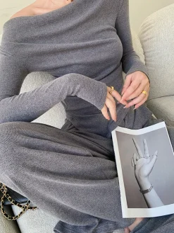 Plain Asymmetrical Draped Pants Set