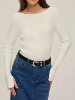 Plain Backless Button Sweater