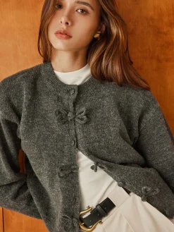 Plain Bow-Breasted Cardigan