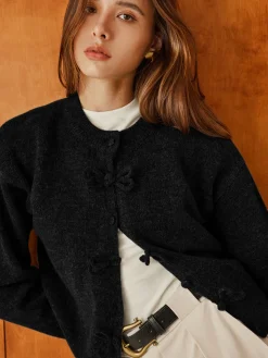 Plain Bow-Breasted Cardigan