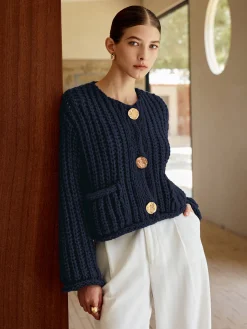 Plain Button Knit Cardigan