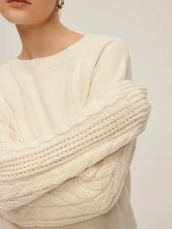 Plain Cable Sleeve Pullover Sweater