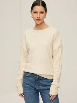 Plain Cable Sleeve Pullover Sweater
