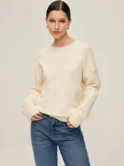 Plain Cable Sleeve Pullover Sweater