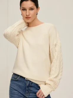 Plain Cable Sleeve Pullover Sweater