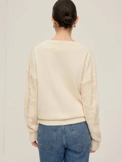 Plain Cable Sleeve Pullover Sweater