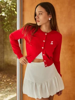Plain Cherry Embroidery Cardigan