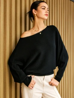 Plain Cold Shoulder Loose Sweater