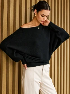 Plain Cold Shoulder Loose Sweater
