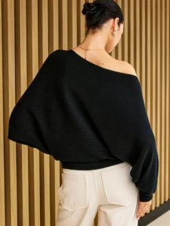 Plain Cold Shoulder Loose Sweater