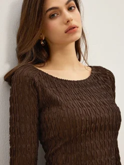 Plain Crinkle Textured Dress Without Belt