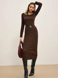 Plain Crinkle Textured Dress Without Belt