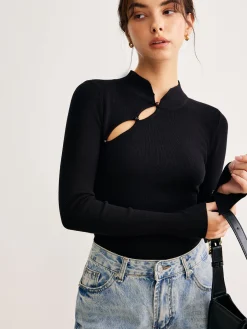 Plain Cutout Skinny Sweater
