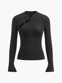 Plain Cutout Skinny Sweater