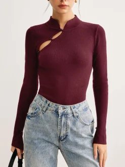Plain Cutout Skinny Sweater