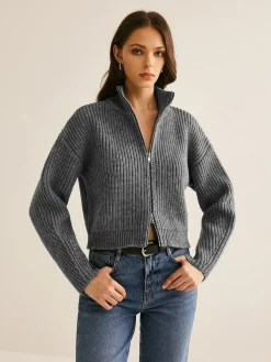 Plain Double Zip Cardigan