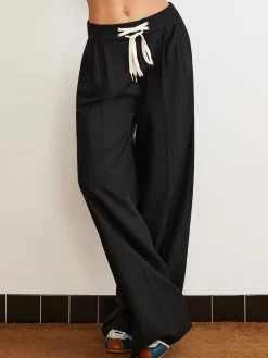 Plain Drawstring Wide-Leg Pants