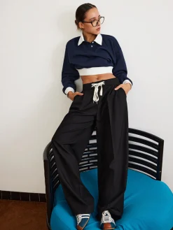 Plain Drawstring Wide-Leg Pants