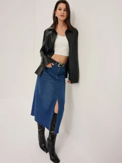 Plain Faux Leather Lapel Shirt