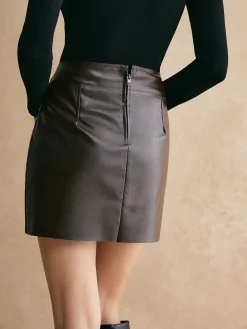 Plain Faux Leather Mini Skirt