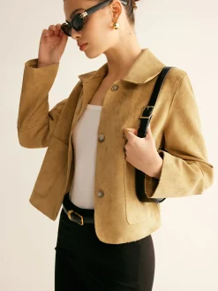 Plain Faux Leather Short Jacket