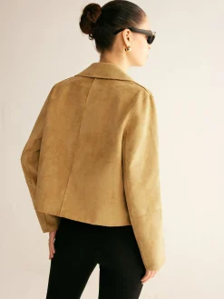 Plain Faux Leather Short Jacket