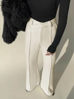 Plain High-Waist Piping Pants