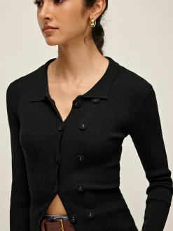 Plain Lapel Button Cardigan