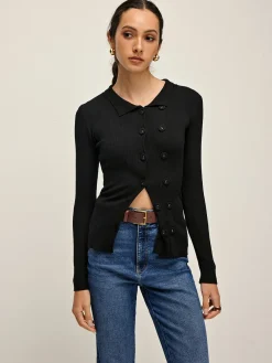 Plain Lapel Button Cardigan