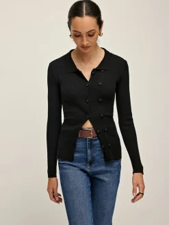 Plain Lapel Button Cardigan